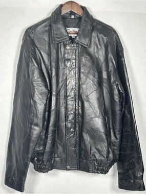Vintage CELLINI Black Patchwork Leather SIZE XL Bomber Jacket Coat